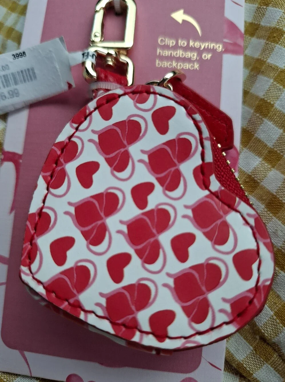 piper k Vegan  Leather Red Heart Key Chain Bag Charm NWT